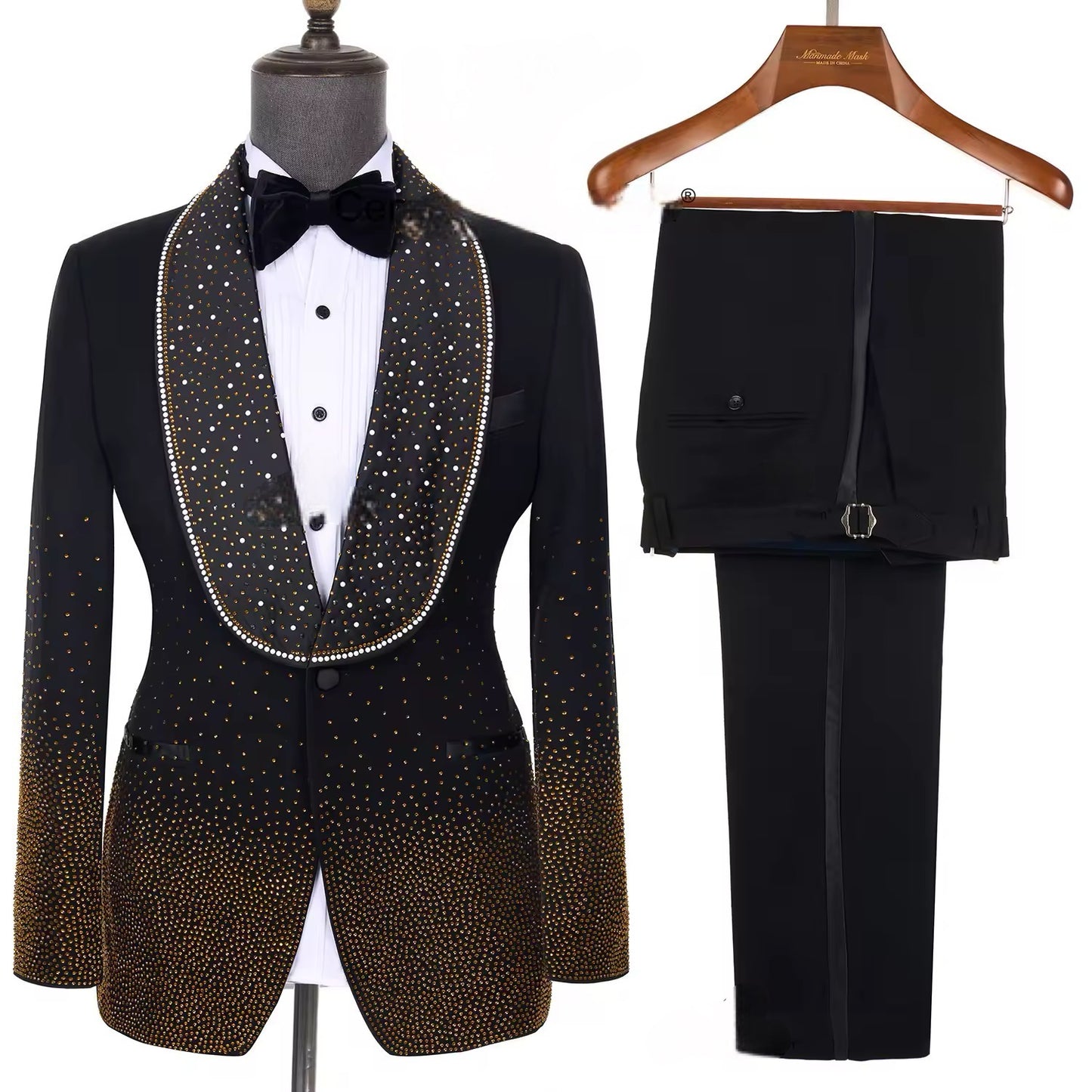 2025 New Elegant Men Suits Jewelry Ornament Shining Black Gold