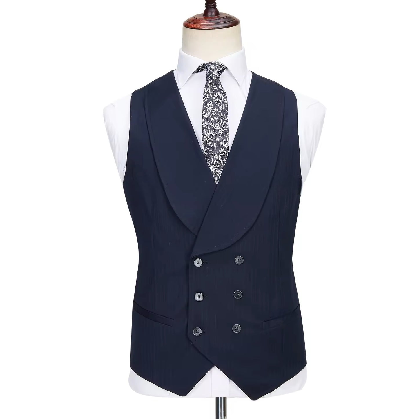 Dark Blue Pinstripe 3 Pièce Classic Men Suits Blazer