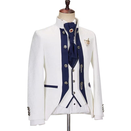 2024 Men Suits Blue and White Floral Paisley