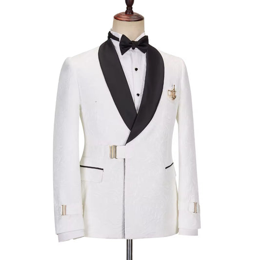 Men Suits Black and White Floral Tuxedo Breasted