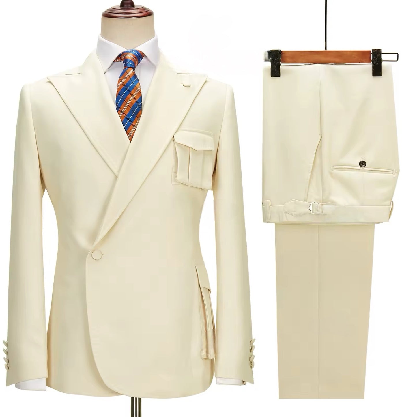 2023 New Coat Design Beige Suits for Men Right Side Button