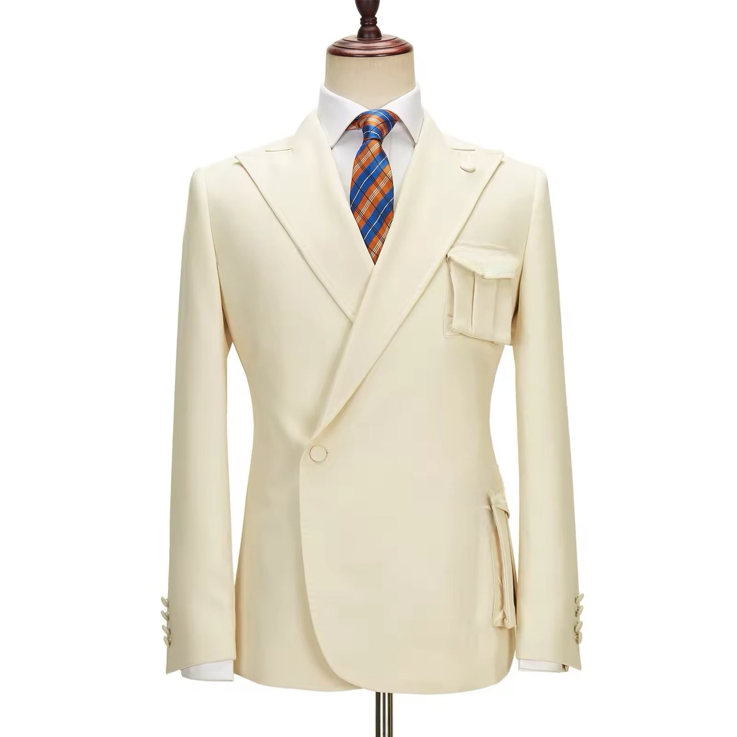 2023 New Coat Design Beige Suits for Men Right Side Button