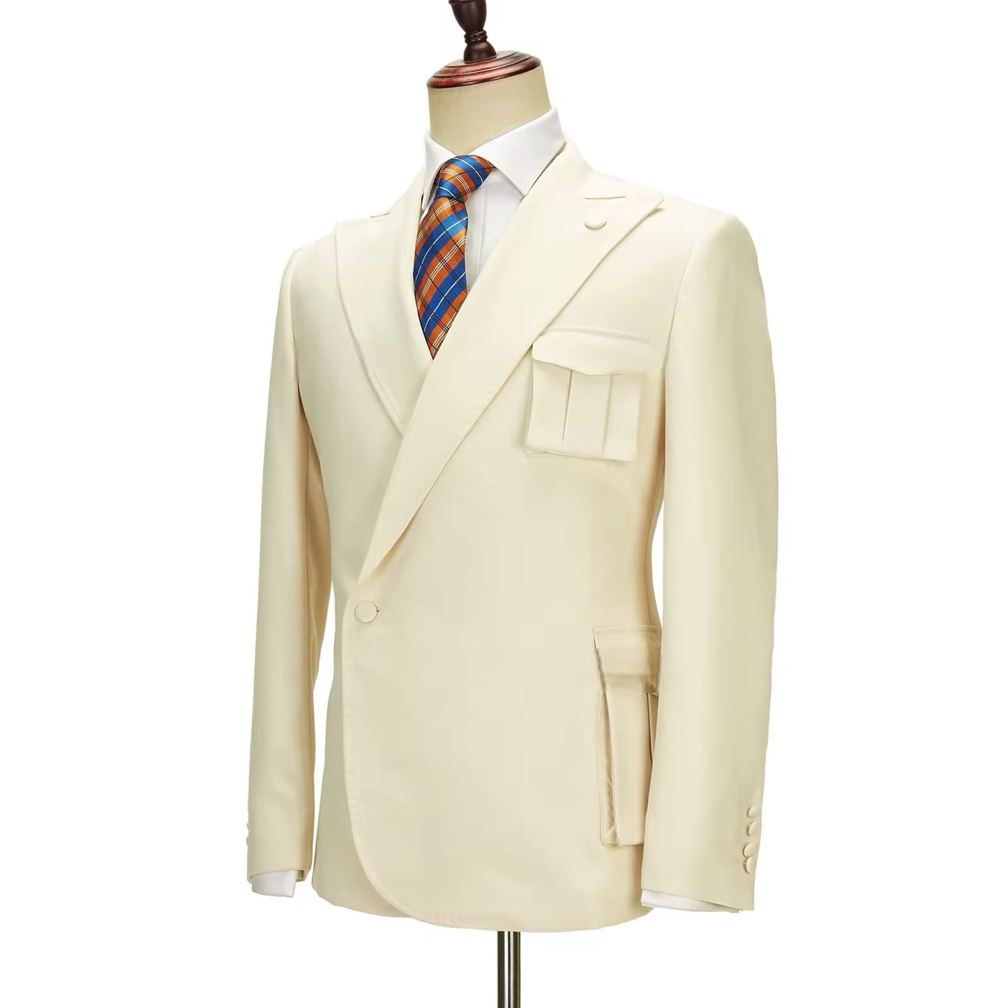 2023 New Coat Design Beige Suits for Men Right Side Button
