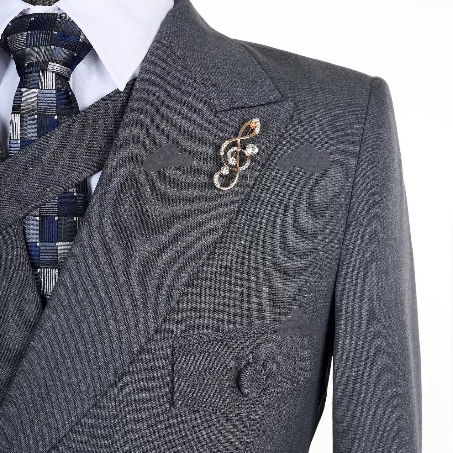 2024 New Elegant Grey Suits for Men Double Breasted Hand Sewn Buttons