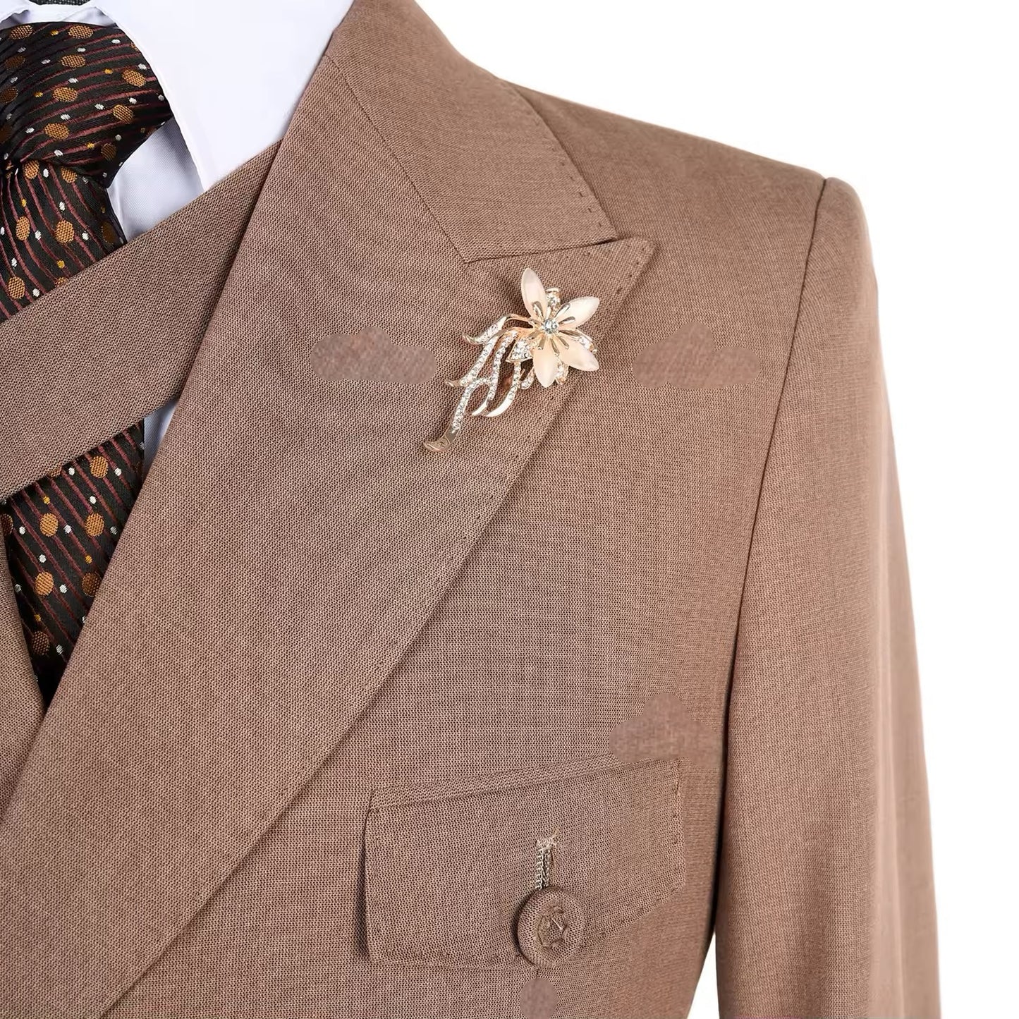 2024 New Elegant Brown Double Breasted Suits for Men Hand Sewn Buttons