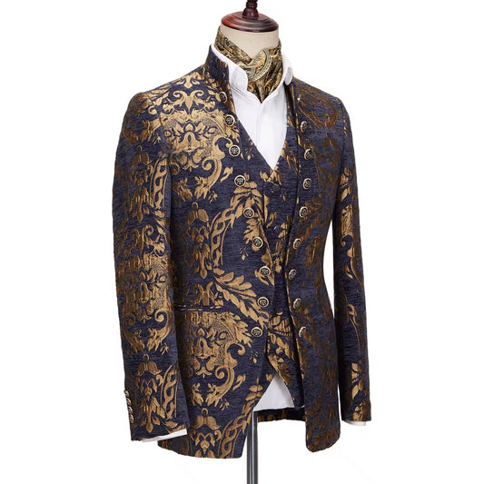 2024 New Men Suits Floral Jacquard Blazers Waistcoat