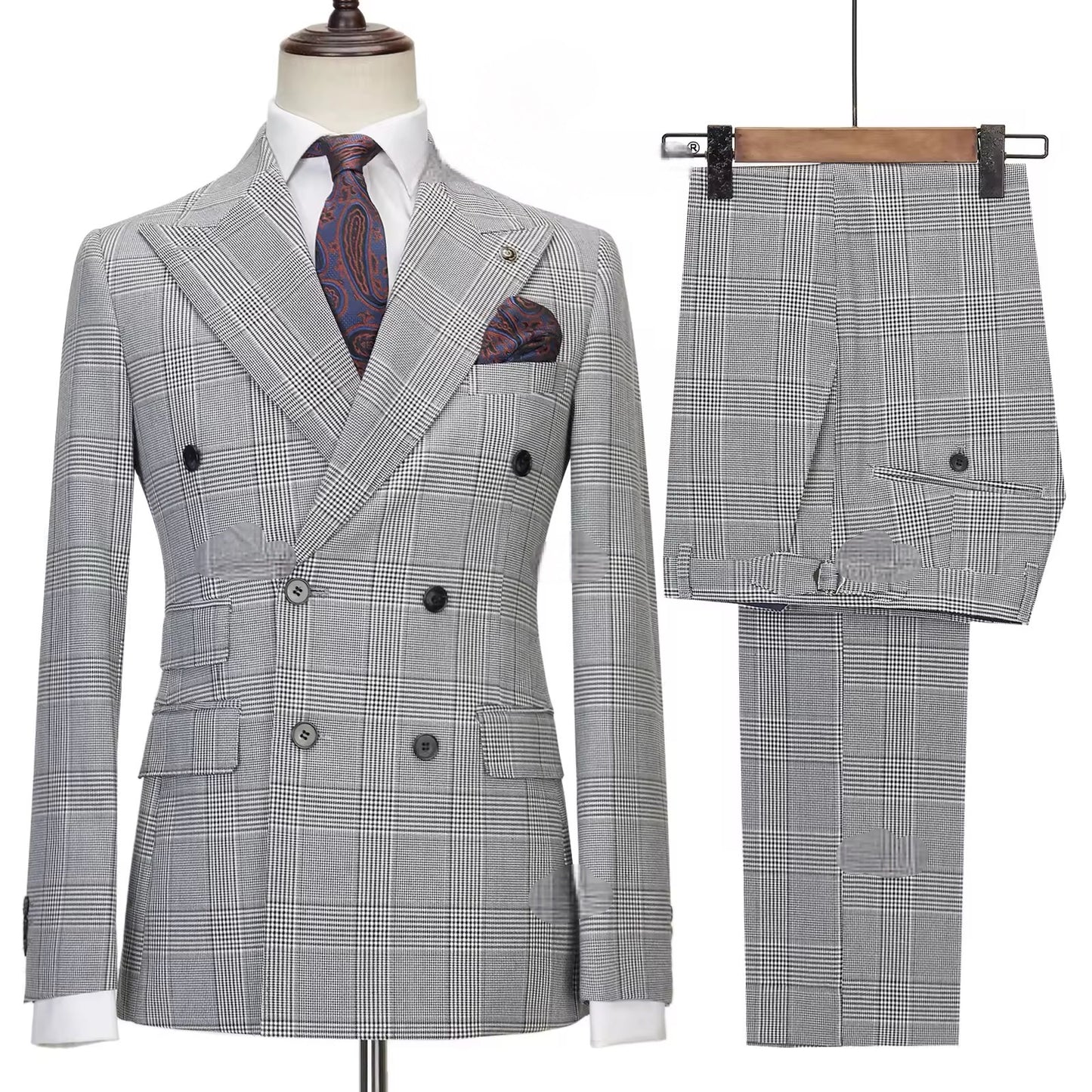 2023 Classic Full Men's Suit Plaid 2 Pcs Vintage