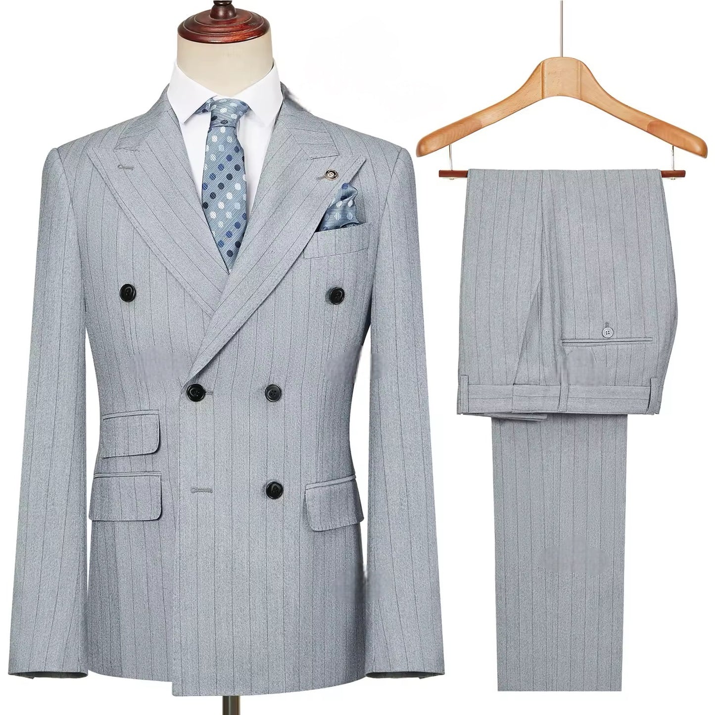 2024 Blue Stripe Men Suits Double-Breasted