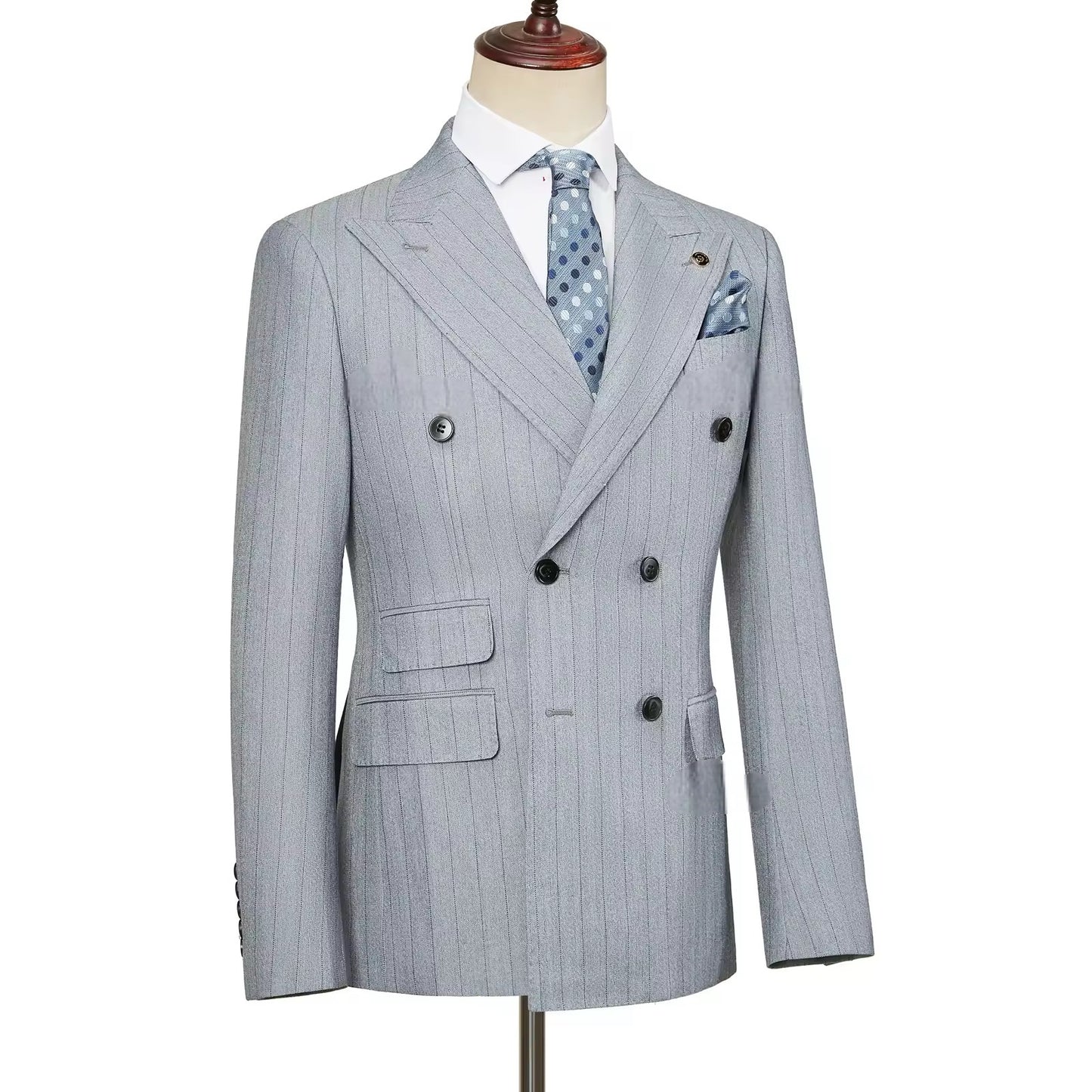 2024 Blue Stripe Men Suits Double-Breasted