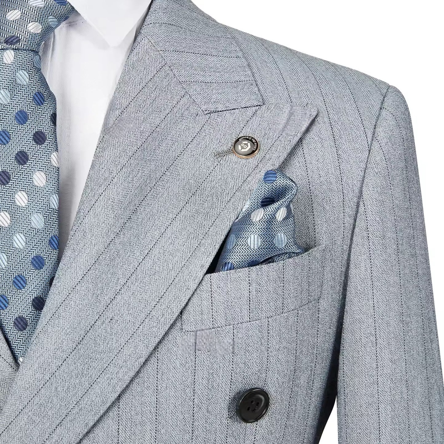 2024 Blue Stripe Men Suits Double-Breasted