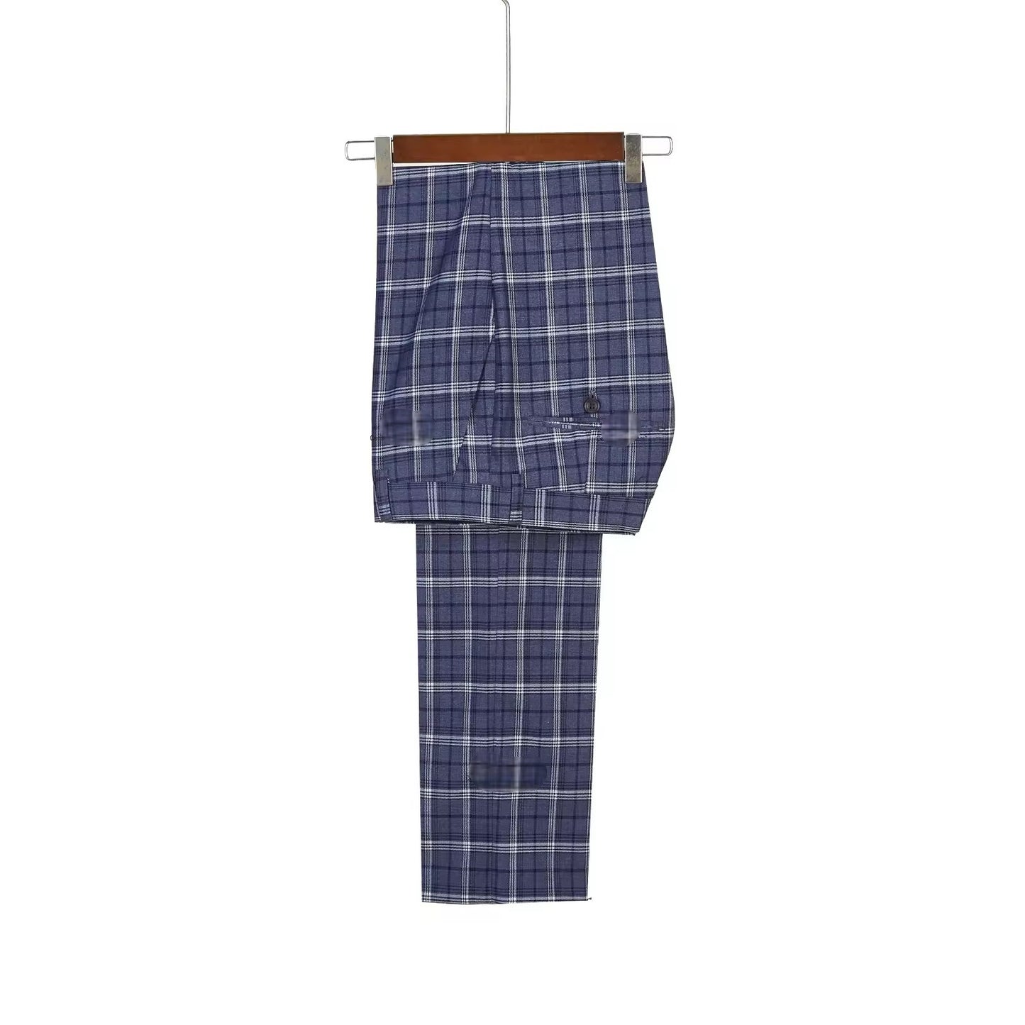 2022 New Double Breasted Plaid Suit Men