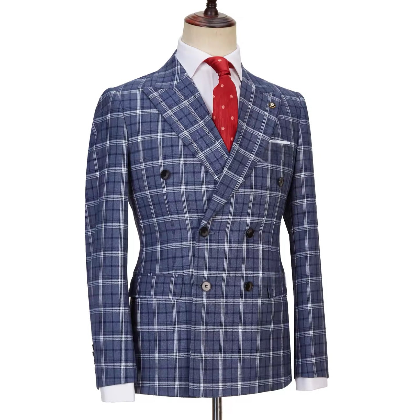 2022 New Double Breasted Plaid Suit Men