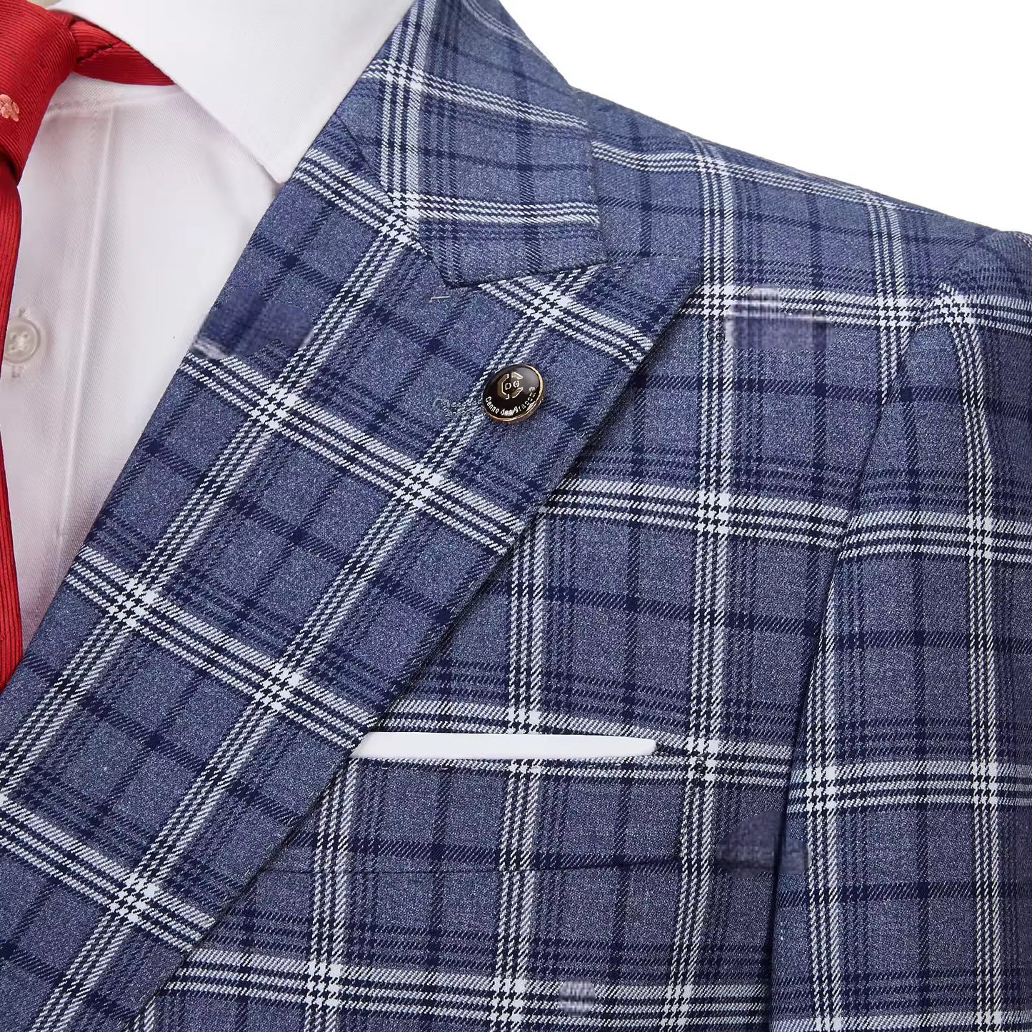 2022 New Double Breasted Plaid Suit Men