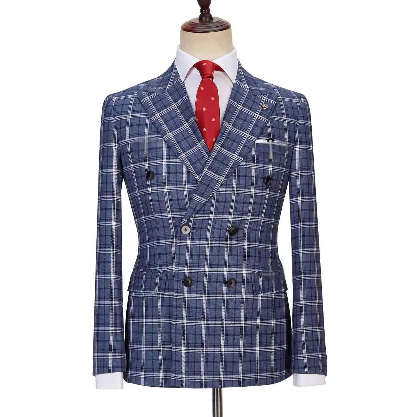 2022 New Double Breasted Plaid Suit Men