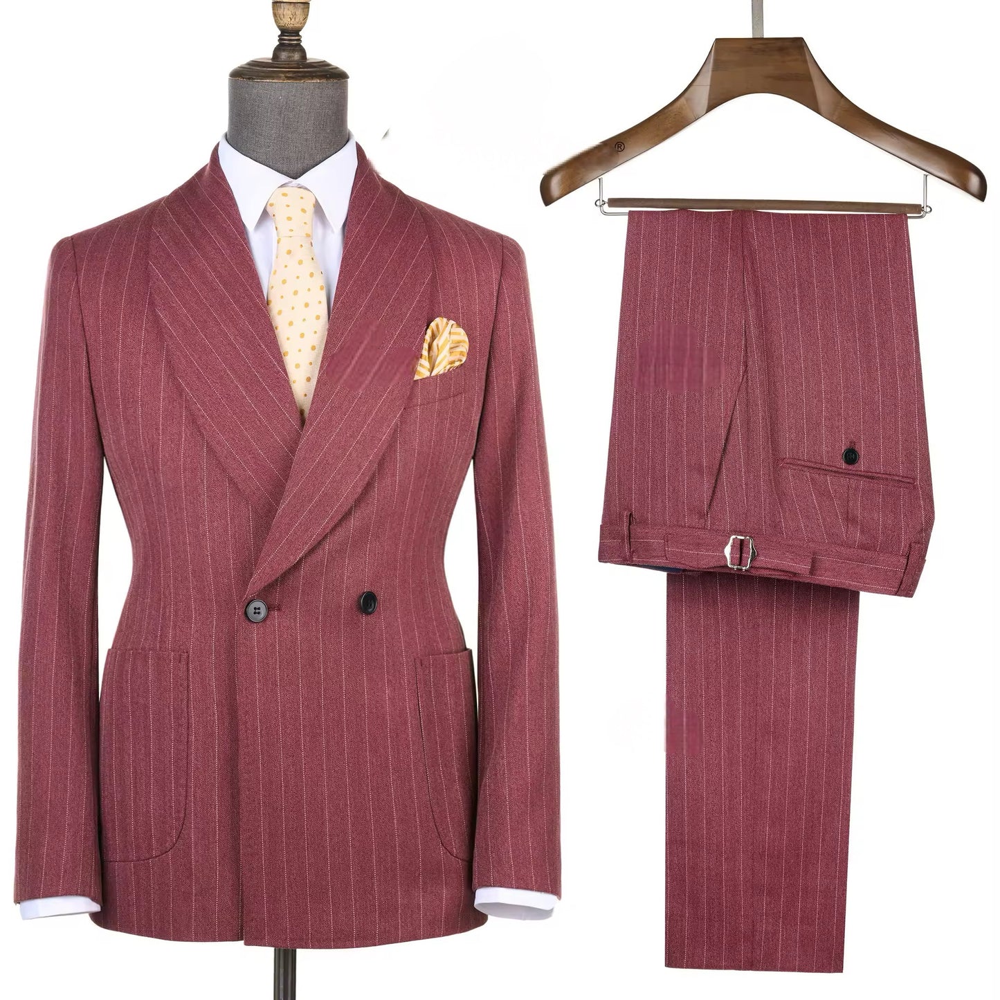 2025 Maroon Striped Double-Breasted
