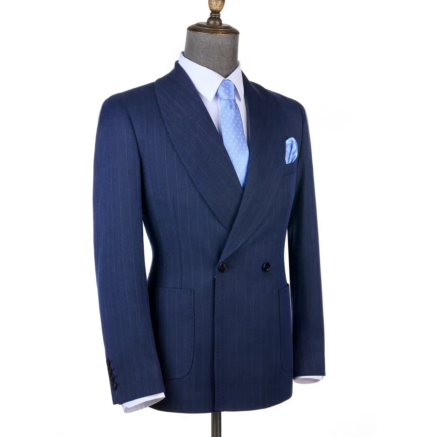 2025 Navy Blue Striped Double-Breasted