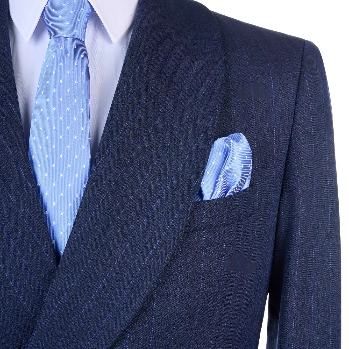 2025 Navy Blue Striped Double-Breasted