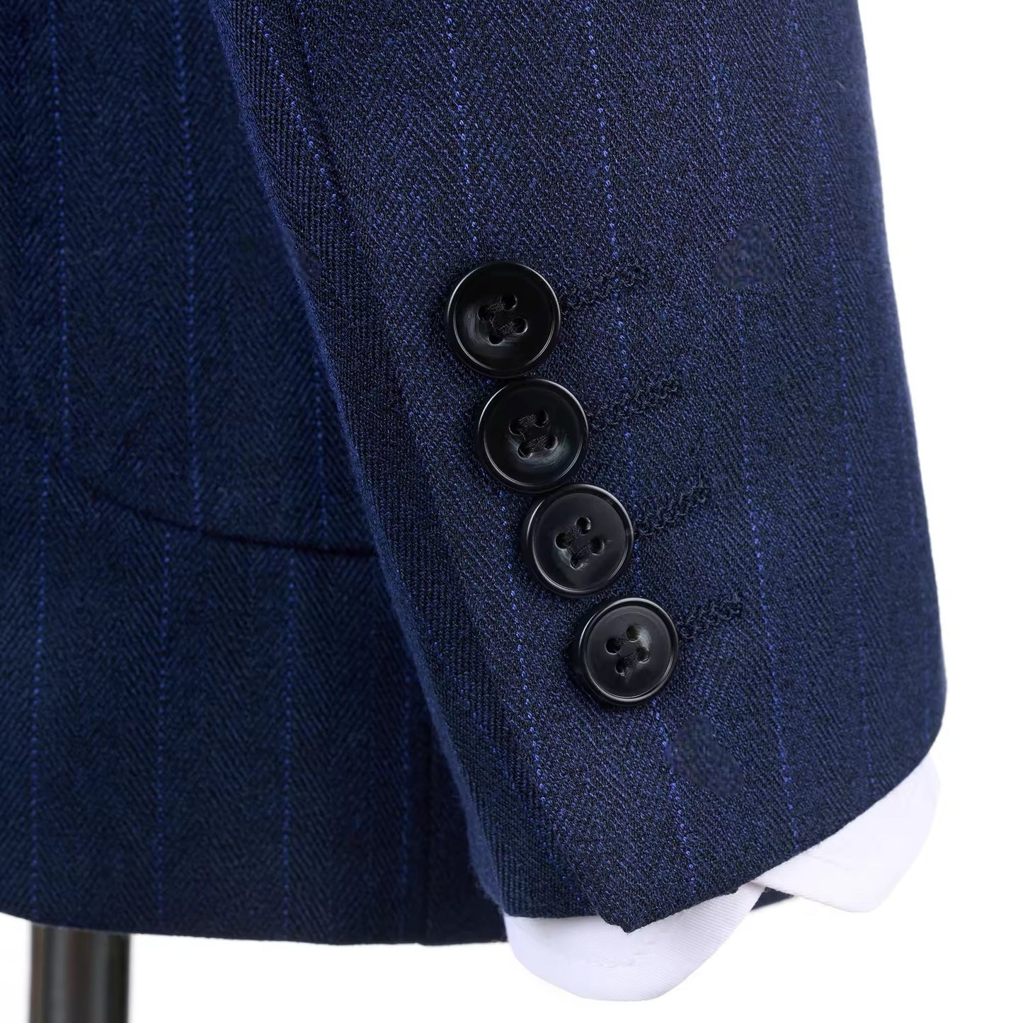 2025 Navy Blue Striped Double-Breasted