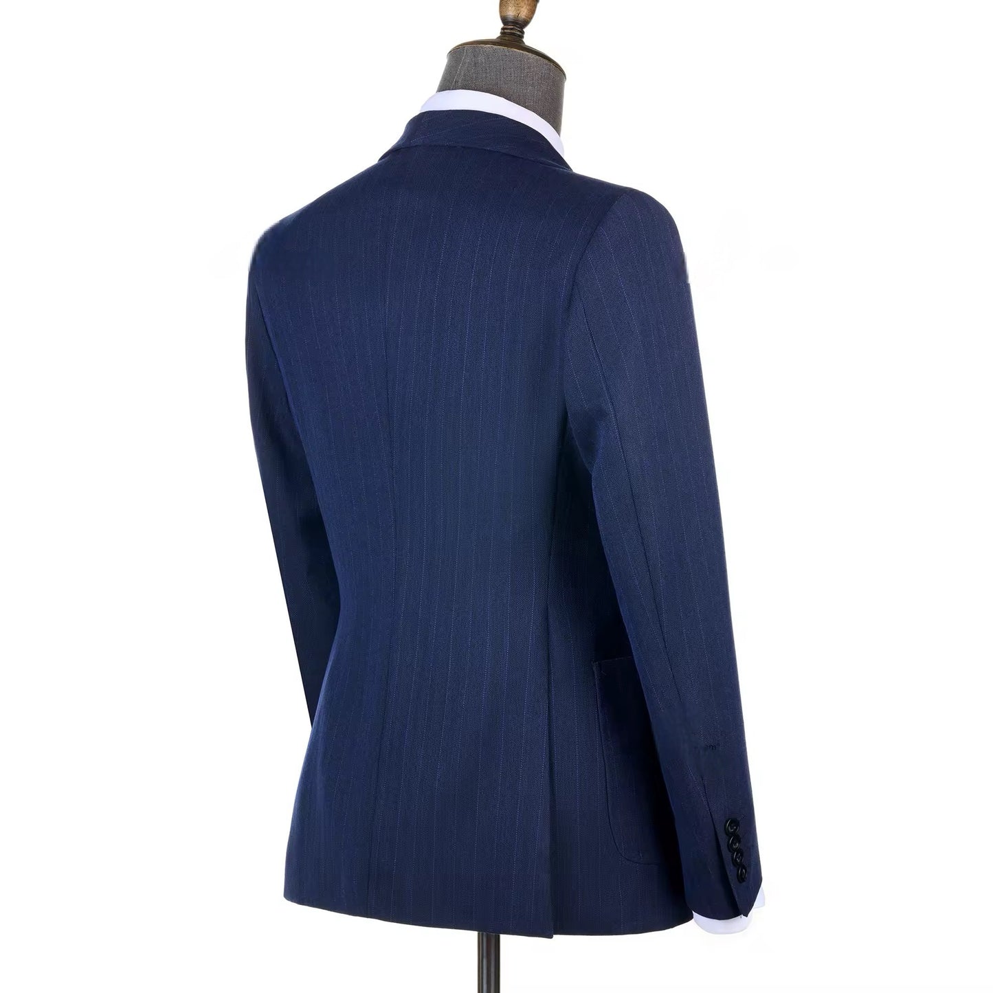 2025 Navy Blue Striped Double-Breasted