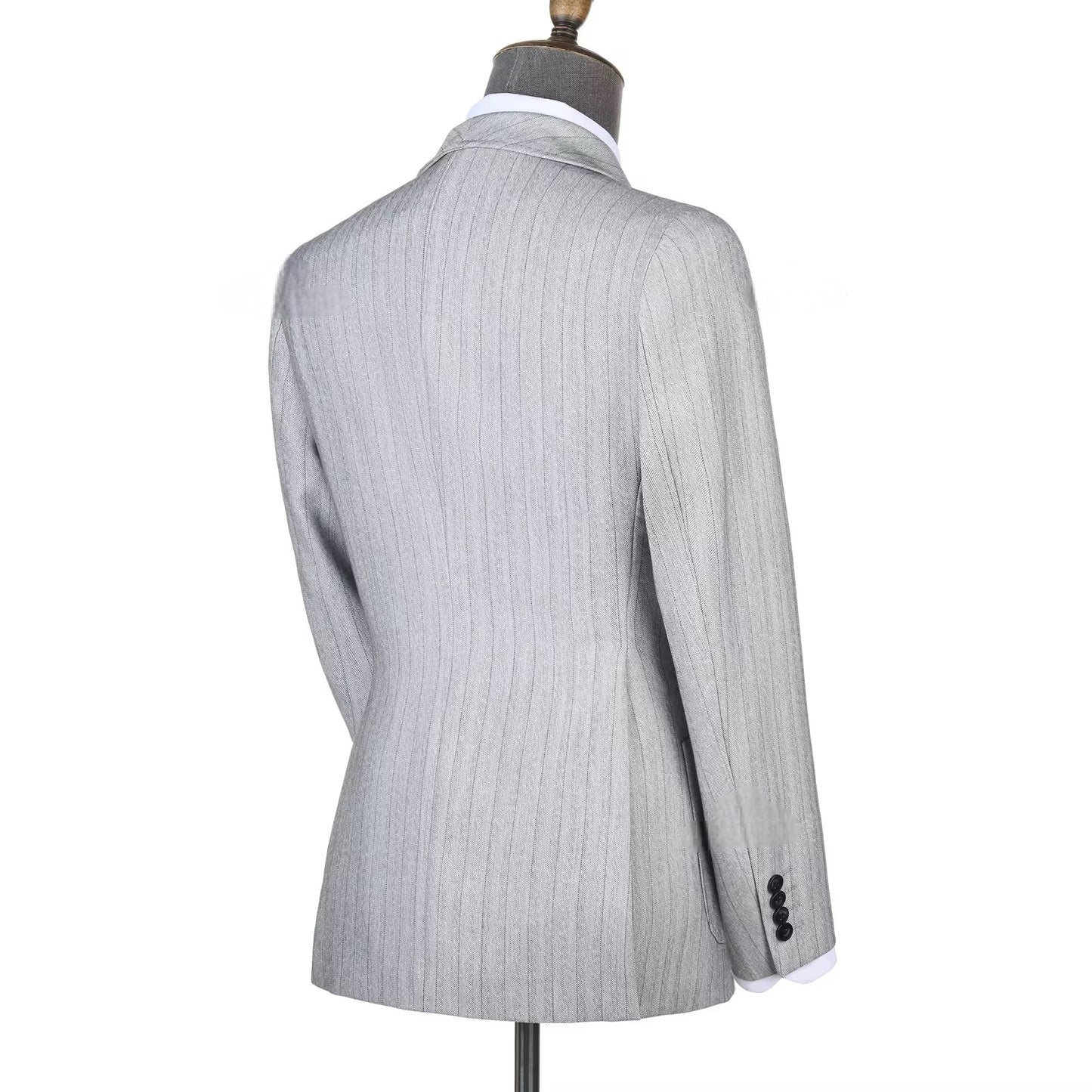2025 Light Grey Striped Double-Breasted